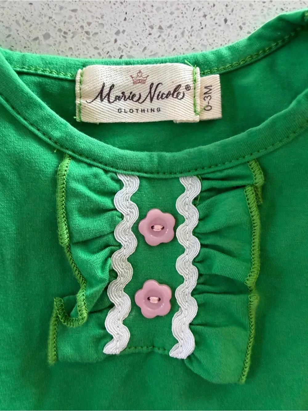 Green Baby One-Piece Bodysuit with Pink Ruffle Accents - Picture 3 of 3